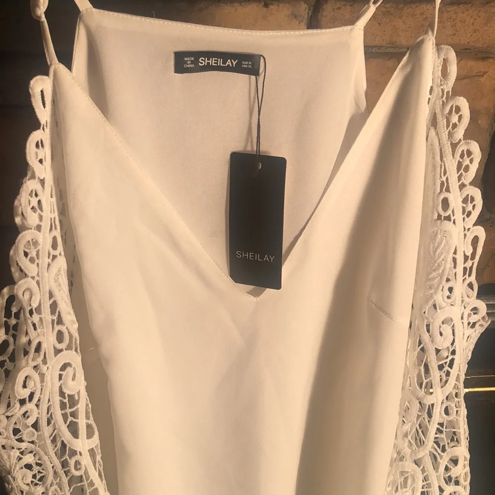 Women’s white Sheilay cold Shoulder spring eyelet crochet blouse - Picture 2 of 14